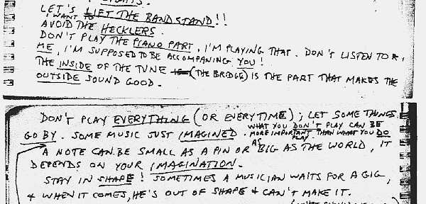 Gode råd fra Thelonius Monk (nedskrevet af Steve Lacy).