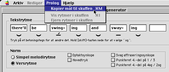 Indtast tekstrytme og kopier m�l i Rytmegenerator