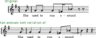 En rytme med 16.-dele, der kan anskues som en variation af en rytme med 8.-dele