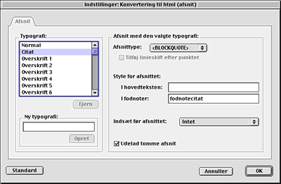 Afsnit/typografier ved konvertering til html