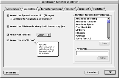 Justering af teksten (specialtegn)